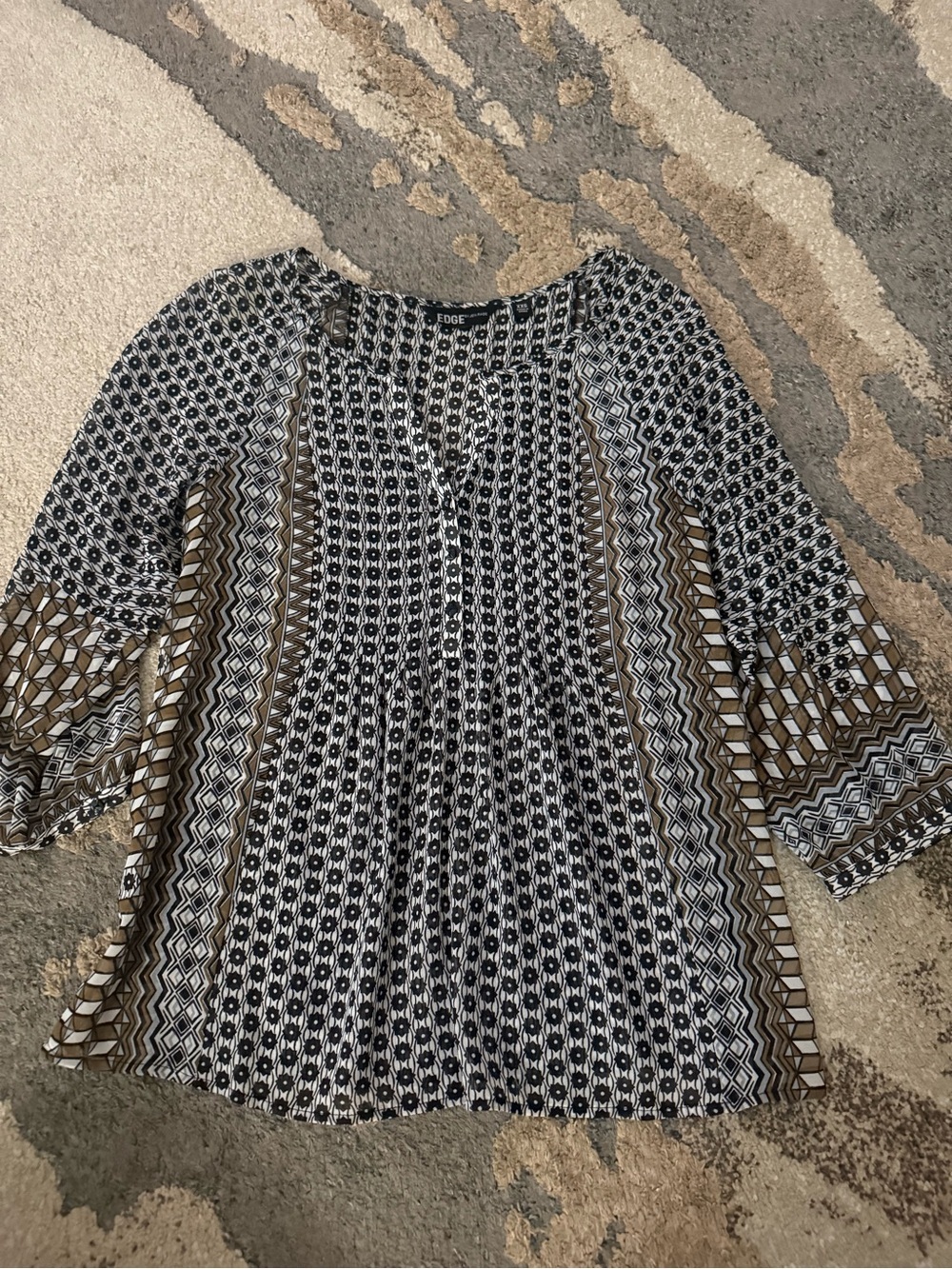 edge Geometric Print Tunic - Black, White & Brown